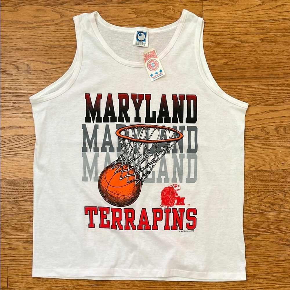 Vintage NWT 1992 Maryland MD Terrapins TERPS Tank Top Basketball Design Size L